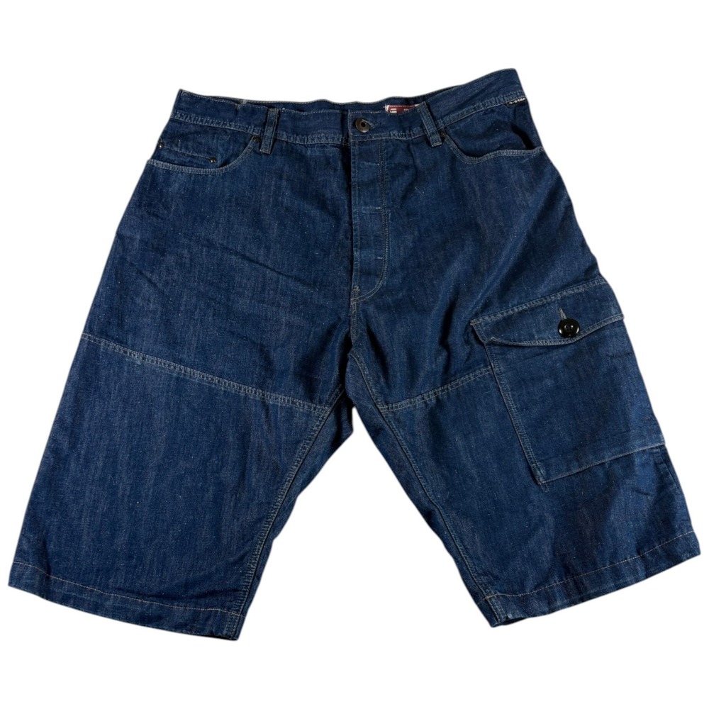 G-Star Bearing‎ Cargo Shorts Mens 36 Blue Denim Cotton Button Fly Flap Pocket